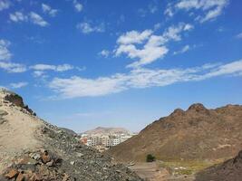 Medina, Saudi Arabia, April 2023 - Beautiful daytime view of mountains and clear sky in Medina, Saudi Arabia. photo