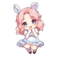 une dessin animé de une fille avec rose cheveux et lapin oreilles ai génératif png