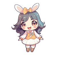 A Cartoon of a Girl with Blue Hair and a Bunny Ears png