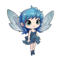 Cartoon of a fairy with Blue Hair and Blue Eyes png