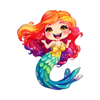 sereia com arco Iris cabelo e uma arco Iris rabo ai generativo png