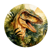 en runda logotyp med en dinosaurie på den ai generativ png
