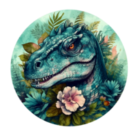 un dibujo de un tirano saurio Rex con un flor en el medio ai generativo png