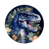 A blue T - Rex in the Center with a Green Background png