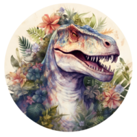 un dibujo de un blanco tirano saurio Rex con un verde antecedentes y un rojo ojo ai generativo png