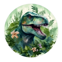 A Drawing of a T - rex with Green Leaves and Flowers png