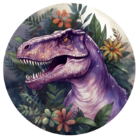 un dibujo de un tirano saurio Rex en el selva con hojas y flores ai generativo png