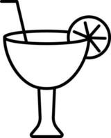 Drink glass with straw and fruit slice icon in line art. vector