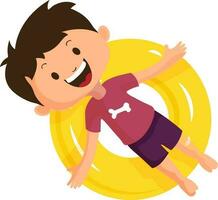 Character of happy boy on swiming ring. vector