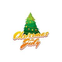 Text Christmas in July and balls decorated tree. vector