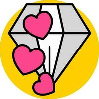 corazón formas con diamante Roca icono en rosado y gris color. vector