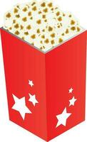 3D popcorn bucket in red color on yellow background. vector