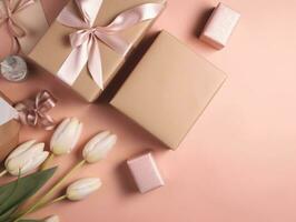 Floral gift composition for special celebrations with copy space photo