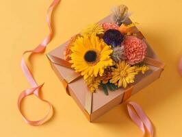 Floral gift composition for special celebrations with copy space photo