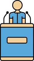 Blue And Brown Color User Speaking In Podium Icon. vector