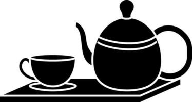 Glyph Style Cup And Teapot On Tray Icon. vector