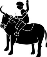 Illustration Of Man Sitting On Bull Icon In black and white Color. vector
