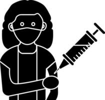 Woman Vaccination Icon In black and white Color. vector