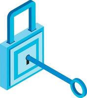 Blue color isometric icon of lock with key. vector