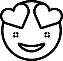 Heart eyes face emoji character icon in line art. vector