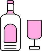 Wine Bottle And Glass Icon In Pink And White Color. vector