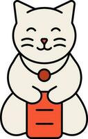 maneki neko icono en naranja y blanco color. vector