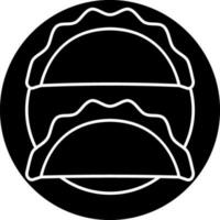 Flat Tacos Plate Icon In Black And White Color. vector