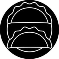 Flat Tacos Plate Icon In Black And White Color. vector