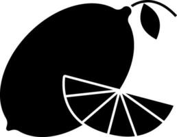 black and white Lemon With Piece Icon In Flat Style. vector