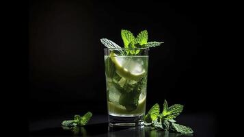 Banner with mojito. Copy space, summer background. . photo