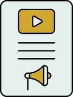 Video Marketing Paper Or File Icon In Yellow And Blue Color. vector