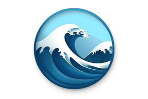 Create a minimalistic suitable for use as a website icon or logo on white background. Motif of ocean blue waves. photo
