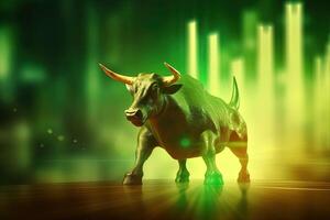 Stock market bull market trading Up trend of graph green background rising price . photo