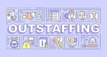 Outstaffing word concepts purple banner. Remote employees recruiting. Infographics with editable icons on color background. Isolated typography. Vector illustration with text