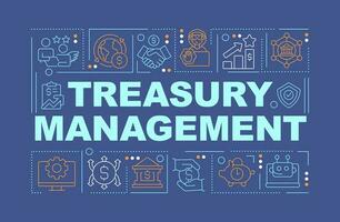 Treasury management word concepts dark blue banner. Financial service. Infographics with editable icons on color background. Isolated typography. Vector illustration with text