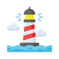 un torre conteniendo un Faro ligero a advertir o guía buques a mar, bien diseñado icono de faro vector