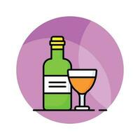 Wine glass with bottle showing vector of alcoholic drink in modern style