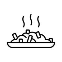 poutine icono tradicional Quebec comida con francés papas fritas salsa y queso Cuajada, vector ilustración aislado en blanco antecedentes