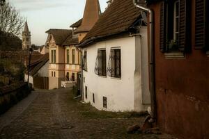 un hermosa medieval ciudadela ciudad de suspiro en el corazón de Rumania, transilvania viaje destino en oriental Europa. foto