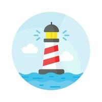 A tower containing a beacon light to warn or guide ships at sea, well designed icon of lighthouse vector