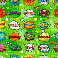 Comic speech bubbles arranged in a seamless pattern on a green background vector