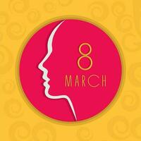 Happy Women's Day celebrations concept with stylish pink text and illustration of a girl face on background. vector