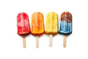 Assortment of cold summer popsicles isolated on a white background. photo