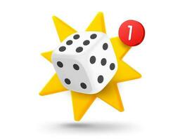 Dice with explosion effect. 3d vector mobile application icon with notification