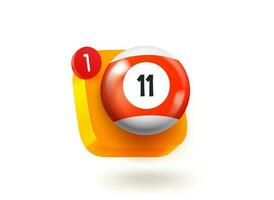 Billiards app button. 3d vector mobile application icon