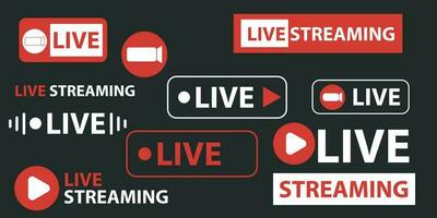 Live streaming icon set. Red symbol and button live streaming, broadcasting, online streaming. Templates vector