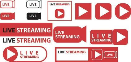 Live streaming icon set. Red symbol and button live streaming, broadcasting, online streaming. Templates vector