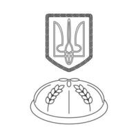 Coat of arms of Ukraine and loaf, bread. Ukrainian symbols. vector