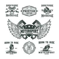 Born to ride. Set of the emblems with racer skulls. Biker club labels. Vector illustrations.