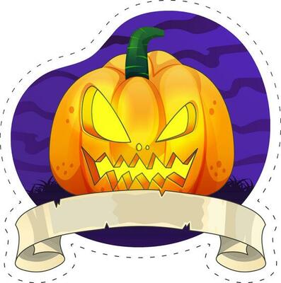 Happy Halloween Concept With Creepy Cartoon Pumpkin Over Purple Wavy Background .